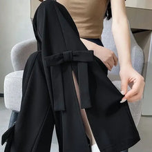 Load image into Gallery viewer, Women's Wide-Leg Pants High-Waisted with Bow Tie Detail Side Slits
