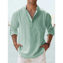Load image into Gallery viewer, New Cotton Linen Shirts for Men Casual Shirts Lightweight Long Sleeve Henley Beach Shirts Hawaiian T Shirts for Men Streetwear
