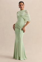 Load image into Gallery viewer, Elegant Mermaid Evening Dress Draped Detachable Cape Sleeveless Bodycon Maxi Gown Wedding Party Elegant Draped Formal Dress
