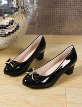 Load image into Gallery viewer, Women High Heels Low Heels Fashion Bling Bow patent leather Professional Casual Pumps Woman Wedding Party Shoes Large Size 42
