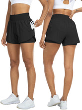 Load image into Gallery viewer, Women's high-waisted athletic shorts for running, yoga, layered design, anti-exposure, fitness, and workout with pockets
