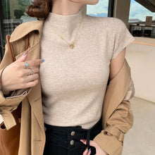 Load image into Gallery viewer, Knitted 2025 New Basic Sweaters Fashion Women Turtleneck Solid Thin Short Sleeve Slim Pullovers Streetwear Bodycon Sweater

