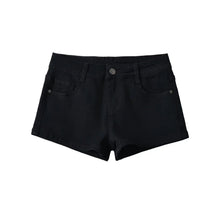 Load image into Gallery viewer, Black shorts for women in summer, with a full crotch and low waist to show off weight and long legs. Wearing them externally, in

