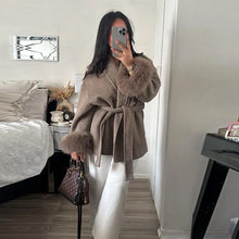Load image into Gallery viewer, Elegant Women's Lace Up Woolen Coats Solid Full Sleeve Turn-down Collar Loose Lady Coats 2025 Autumn Winter Female Streetwear
