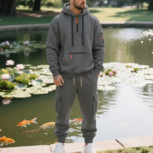 Load image into Gallery viewer, Men's Heavyweight Fleece-Lined Casual Tracksuit Set for Winter - Loose-Fit, Half-Zip, 2-Piece Workwear Style
