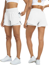 Load image into Gallery viewer, Women's high-waisted athletic shorts for running, yoga, layered design, anti-exposure, fitness, and workout with pockets
