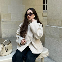 Load image into Gallery viewer, 2025 Autumn Woolen Coats Women Casual Double Breasted Stand Collar Female Office Short Jackets Chic Lady Loose Street Outwear

