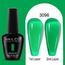 Load image into Gallery viewer, NAILCO 15ml Colorful Jelly Gel Nail Polish Gorgeous Color HEMA TPO FREE Soak Off UV LED Semi Permanent Long Wear Gel Varnish
