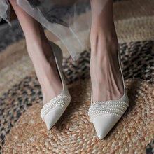 Load image into Gallery viewer, Women High Heels Sexy Beading Shoes Female 2024 New Red Velvet Pumps Pointed Toe RetroThin Heel Party Wedding Shoes Wholesale
