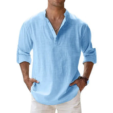 Load image into Gallery viewer, Streetwear Men Lightweight Shirts Long Sleeve Henley Cotton Linen Shirts for Men Beach Hawaiian Shirts Breathable Collar Tshirts
