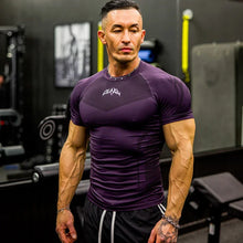 Load image into Gallery viewer, GYM Sports T-shirt Men's Tight Fitness Suit High Elasticity Quick-drying American Tight Fashion Muscle Leg Training Short Sleeve
