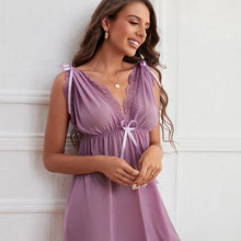 Load image into Gallery viewer, Sexy Lace Night Dress Women Deep V Neck Silky Satin Nightie Lace Sling Nightgowns Female Underwear Plus Size Sleep Dress Homewea
