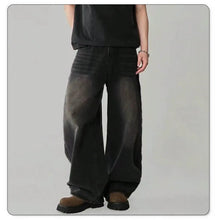 Load image into Gallery viewer, Four Season Men's Jeans Korean Version Student Casual Pants High Street Straight Loose Wide Leg Jeans Black Grey Blue Baggy Jean
