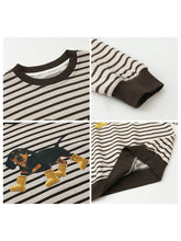 Load image into Gallery viewer, Striped Dog Print Loose Tee
