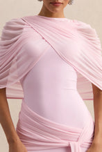 Load image into Gallery viewer, Elegant Mermaid Evening Dress Draped Detachable Cape Sleeveless Bodycon Maxi Gown Wedding Party Elegant Draped Formal Dress
