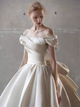 Load image into Gallery viewer, Elegant Satin Off-Shoulder Wedding Dress with Bow Detail
