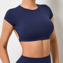 Load image into Gallery viewer, Sports Muscle Back Tee Without Padded Women Backless Sports Shirts Workout Gym Training Yoga T-Shirt Outdoor Open Back Tops
