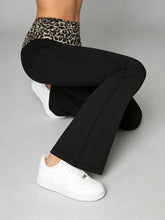 Load image into Gallery viewer, Fashionable Leopard Print Pleated Yoga Pants High Elastic Comfort Slim Fit Bell Bottoms Waistline Splicing Sporty Trousers
