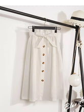 Load image into Gallery viewer, Summer Autumn Skirts Womens Midi Knee Length Korean Elegant Button High Waist Skirt Female Pleated School Skirt
