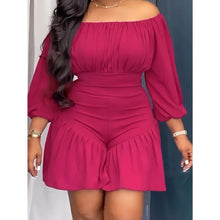 Load image into Gallery viewer, Rose Red Casual Off-the-shoulder Three-quarter Sleeve Ruffle Fitted Holiday Jumpsuit
