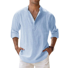 Load image into Gallery viewer, New Cotton Linen Shirts for Men Casual Shirts Lightweight Long Sleeve Henley Beach Shirts Hawaiian T Shirts for Men Streetwear
