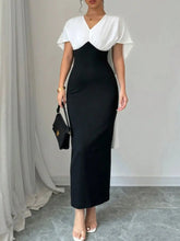 Load image into Gallery viewer, Elegant Color Block V-Neck Dress
