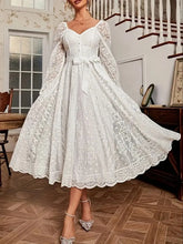Load image into Gallery viewer, Elegant Party Dress For Woman Evening Prom Dresses Lace Long Gown V Neck Maxi Dress White Pink Floral Lace A Line Balloon Sleeve
