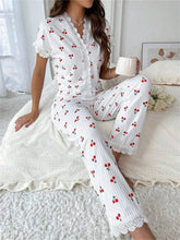 Load image into Gallery viewer, Cherry Lace Trim Pajama Set
