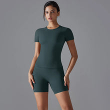 Load image into Gallery viewer, Yoga Set Women Sports Short Sleeve Top With High Waist Leggings Running Jogging Workout Workout Clothes Sports Fitness Gym Sets
