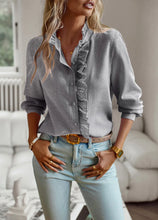 Load image into Gallery viewer, Women's Shirt Elegant Long Sleeve Ruched Stand Neck Office Lady Blouse Casual Button Shirts Harajuku Tunics Street Simple Tops
