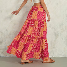 Load image into Gallery viewer, Women's Bohemian Skirts Vintage Elastic High Waist A-Line Skirts Tiered Long Skirts with Pockets
