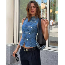 Load image into Gallery viewer, Women's Tops 2026 Summer New Fashion Retro Denim Blouse Women's Chic Summer Travel Joker Youth Blouse Vest
