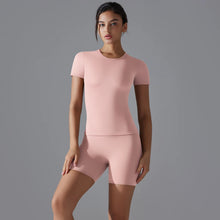 Load image into Gallery viewer, Yoga Set Women Sports Short Sleeve Top With High Waist Leggings Running Jogging Workout Workout Clothes Sports Fitness Gym Sets
