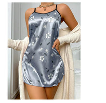 Load image into Gallery viewer, Women's Sleepdress Satin Floral Print Nightdress Comfortable Spaghetti Strap Sleepwear Dress Luxurious Satin Slip Nightdress
