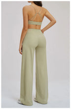 Load image into Gallery viewer, Yoga Set - Backless Bra + Cross Waist Wide Leg Pants Fitness Suit, Jogging Tracksuit Active Wear Workout Loungewear Sports Gym
