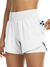 Load image into Gallery viewer, Women's high-waisted athletic shorts for running, yoga, layered design, anti-exposure, fitness, and workout with pockets
