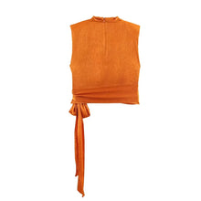 Load image into Gallery viewer, Women's Top 2026 Spring New Style Orange Sleeveless Satin Texture Long Ribbon Top Elegant and Stylish Unique Fashion Focus
