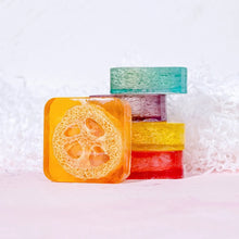 Load image into Gallery viewer, 100g Organic Lavender Oil Loofah Soap Natural Lemon Whitening Face Body Wash Bar Loofah Soap
