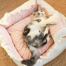 Load image into Gallery viewer, Pet Dog Lace Bed Cat Bed Cute Puppy Square Sleeping Cushion Bed Cat Sofa Warming Dog Nest with Pillow Washable Pet Bed S~L
