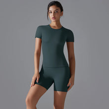Load image into Gallery viewer, Yoga Set Women Sports Short Sleeve Top With High Waist Leggings Running Jogging Workout Workout Clothes Sports Fitness Gym Sets
