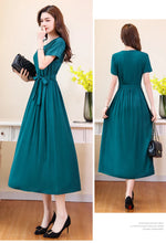 Load image into Gallery viewer, New Fashion Summer Dresses For Women 2025 Elegant Casual Short Sleeve Midi Dress Soild Colour Women Clothing
