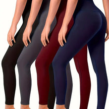 Load image into Gallery viewer, Women's leggings, high-waisted, solid color, tummy control, slimming, black, see-through, running, sports, yoga pants.
