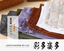 Load image into Gallery viewer, Women's Shorts Cotton Linen High Waisted Short Pants Casual Loose Solid Purple Button Summer Shorts for Women

