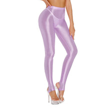 Load image into Gallery viewer, Womens Shiny Glossy High Waisted Stirrup Leggings Tights Gymnastics Workout Yoga Pants Tummy Control Sports Trousers
