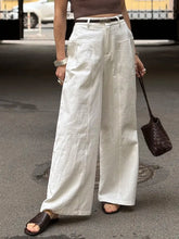 Load image into Gallery viewer, Summer White Pants For Women Cotton Formal High Waist Wide Leg Trousers Ladies Elegant Summer Women's Pants Straight Leg Office
