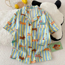 Load image into Gallery viewer, Star Striped Dog Print Kawaii Pajamas for Women Y2K Fashion Lapel Neck Women's Pajamas Summer New Sweet Cute Home Wear Woman
