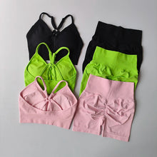 Load image into Gallery viewer, Workout Sets for Women, V Back Sports Bra with High Waist Shorts, Moisture Wicking Yoga Outfit for Training
