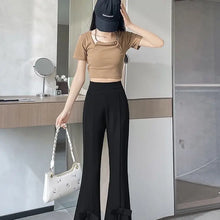 Load image into Gallery viewer, Women's Wide-Leg Pants High-Waisted with Bow Tie Detail Side Slits
