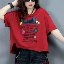Load image into Gallery viewer, 2026 New in T-shirts for Women Personality Fashion Irregular Design Tops Letters Printed Short Sleeved T-shirt Loose Versatile T
