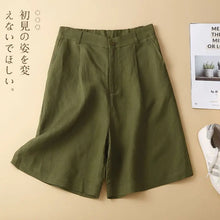 Load image into Gallery viewer, Women's Shorts Cotton Linen High Waisted Short Pants Casual Loose Solid Purple Button Summer Shorts for Women
